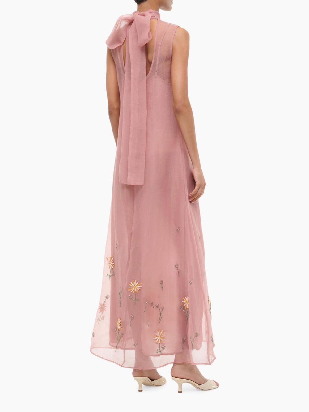 STAUD Rose Pink Sheer Maxi Dress with Yellow Floral Embroidery - Picture 4 of 5